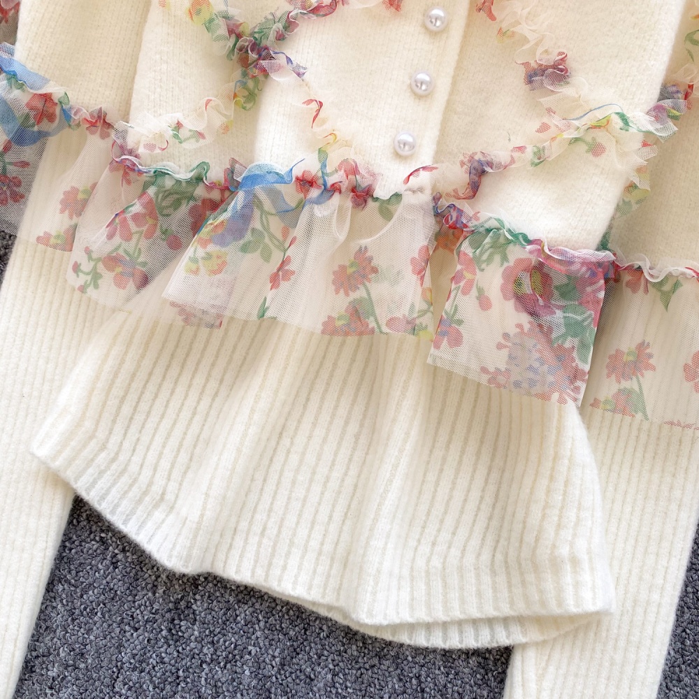 Lace knitted cloak autumn cardigan 2pcs set for women