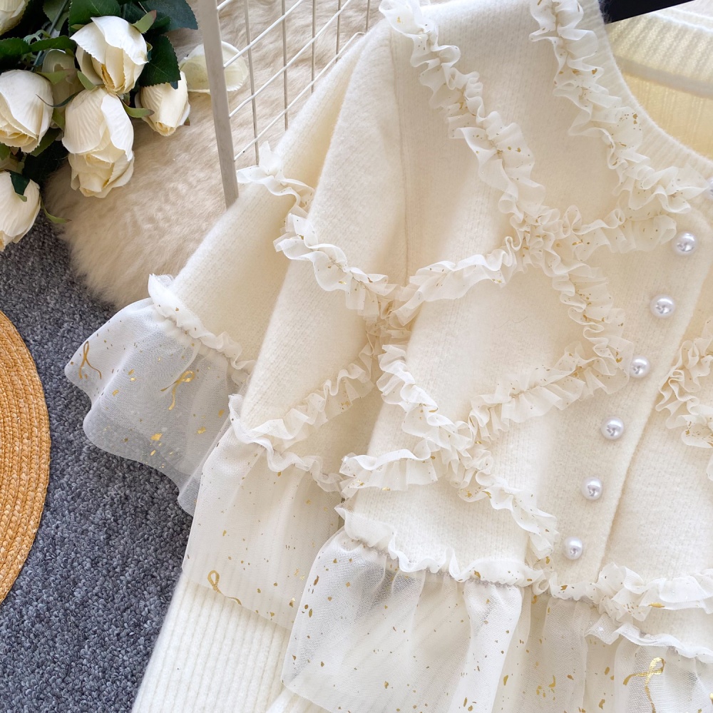 Lace knitted cloak autumn cardigan 2pcs set for women