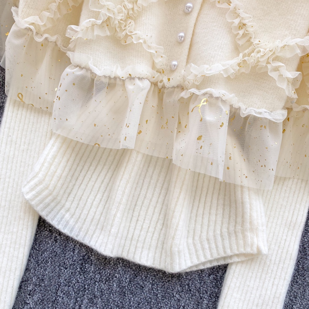 Lace knitted cloak autumn cardigan 2pcs set for women