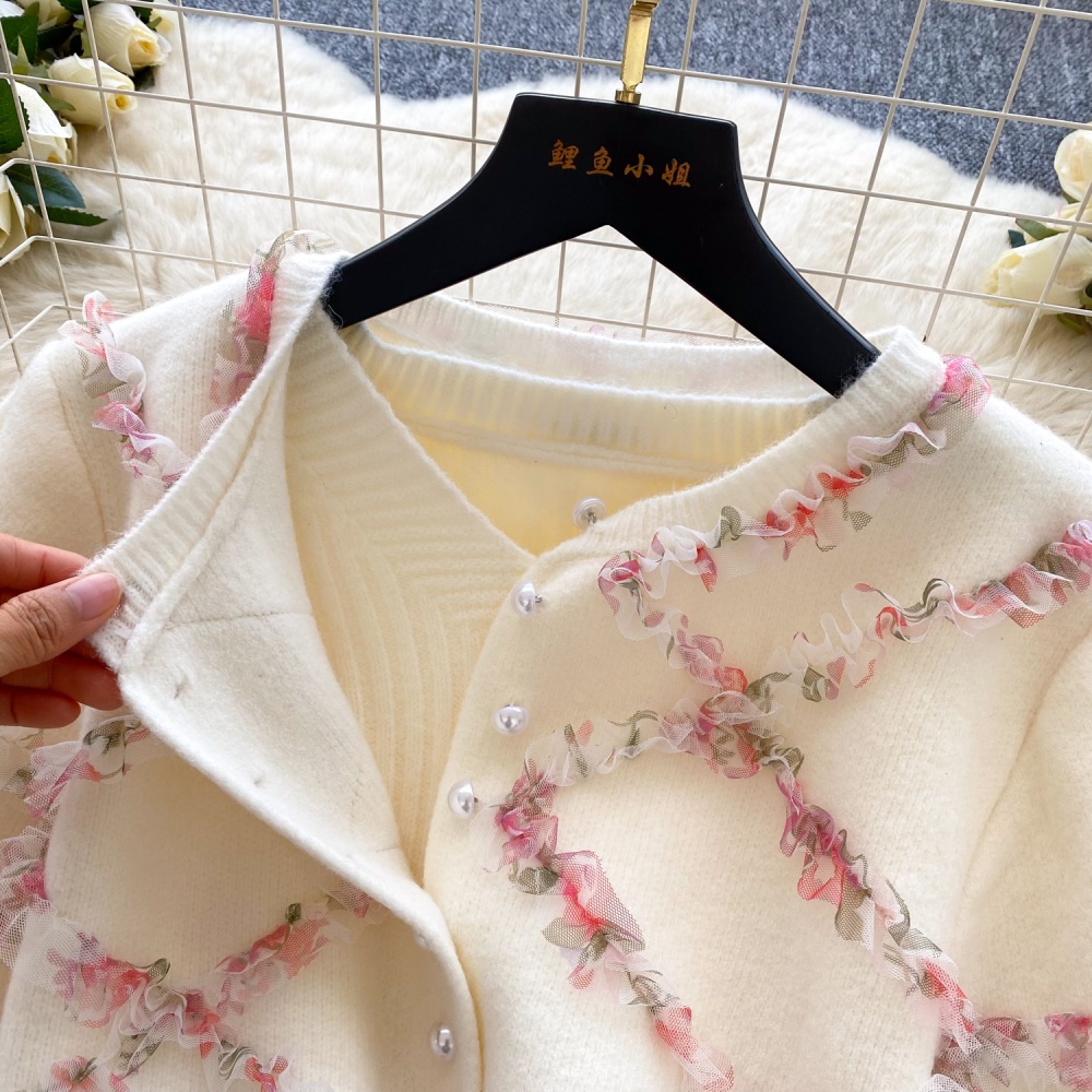 Lace knitted cloak autumn cardigan 2pcs set for women