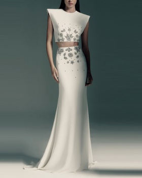 Fashion beading short skirt short vest 2pcs set