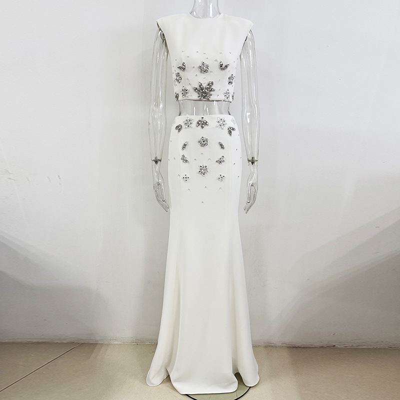 Fashion beading short skirt short vest 2pcs set