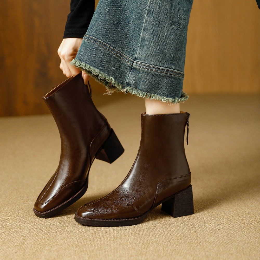 Plus velvet short boots brown half Boots for women