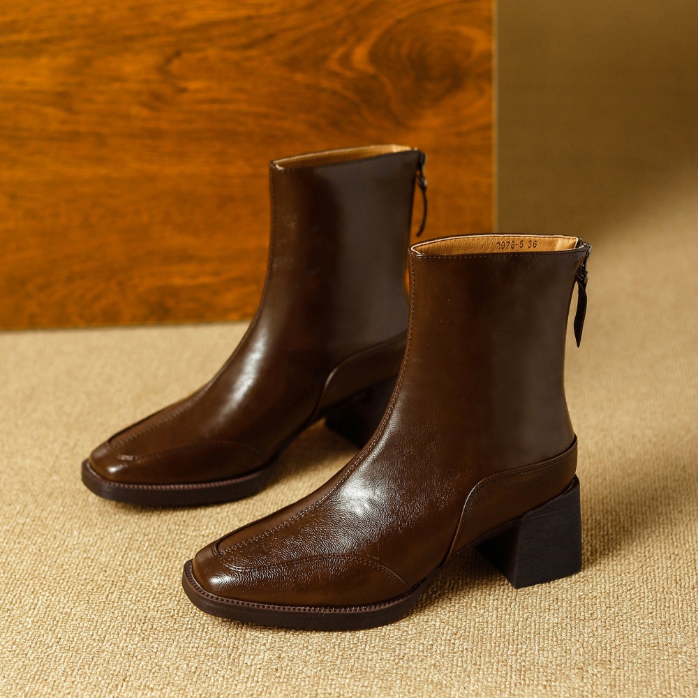 Plus velvet short boots brown half Boots for women