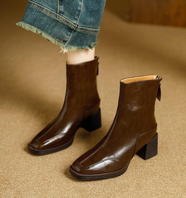 Plus velvet short boots brown half Boots for women