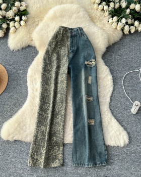 European style splice long pants worn wide leg pants for women