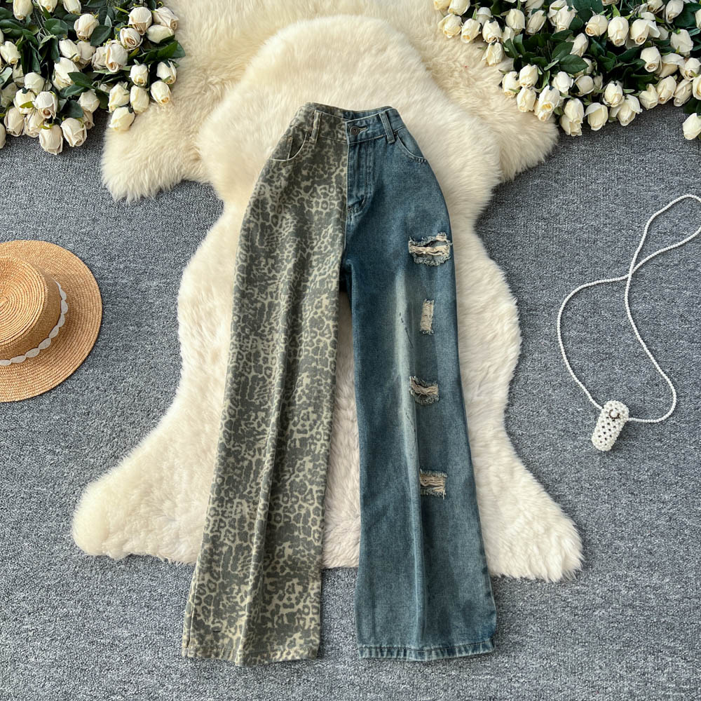 European style splice long pants worn wide leg pants for women