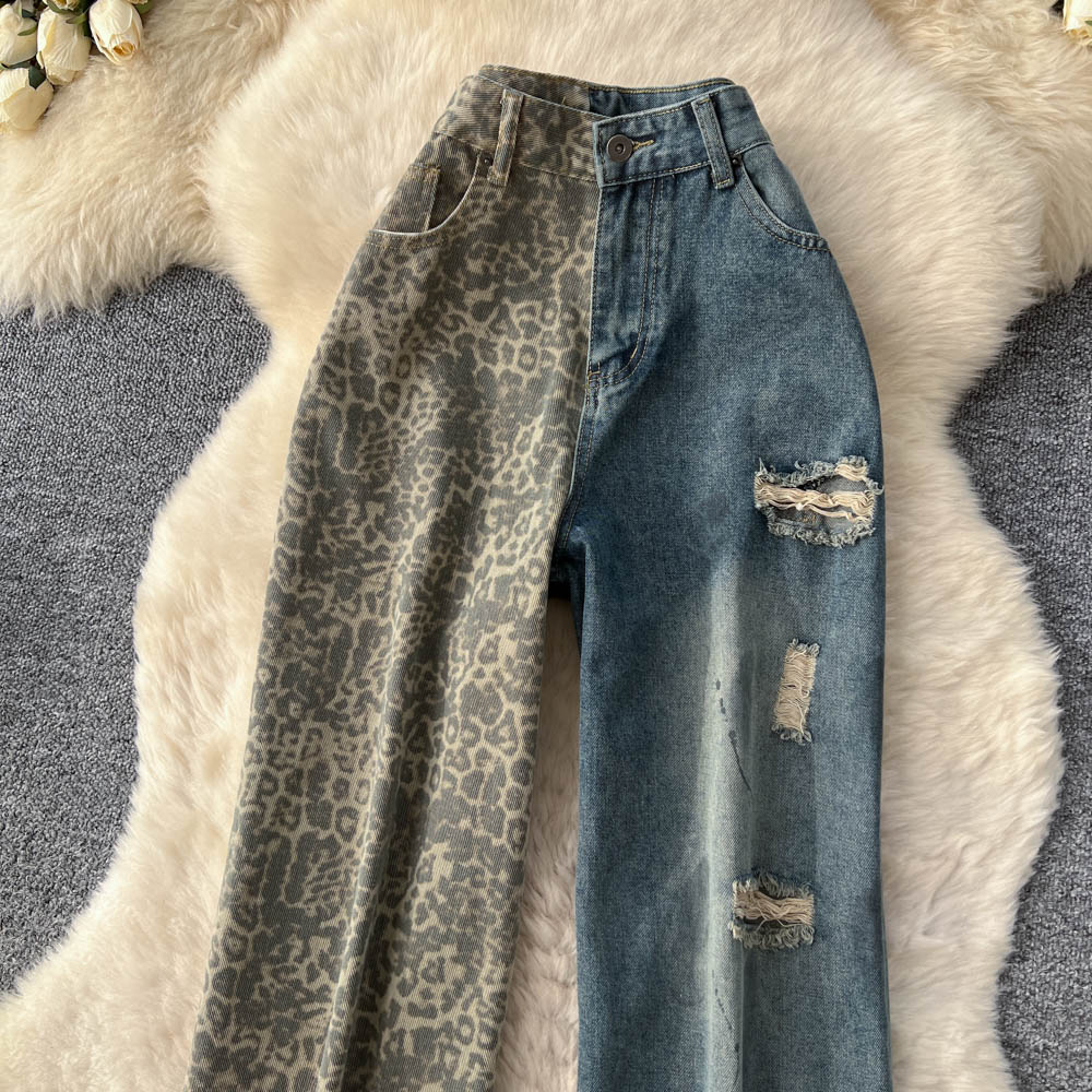 European style splice long pants worn wide leg pants for women