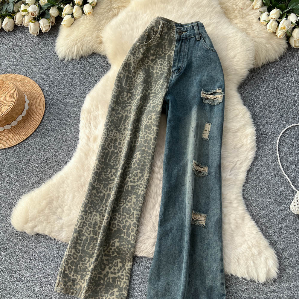 European style splice long pants worn wide leg pants for women