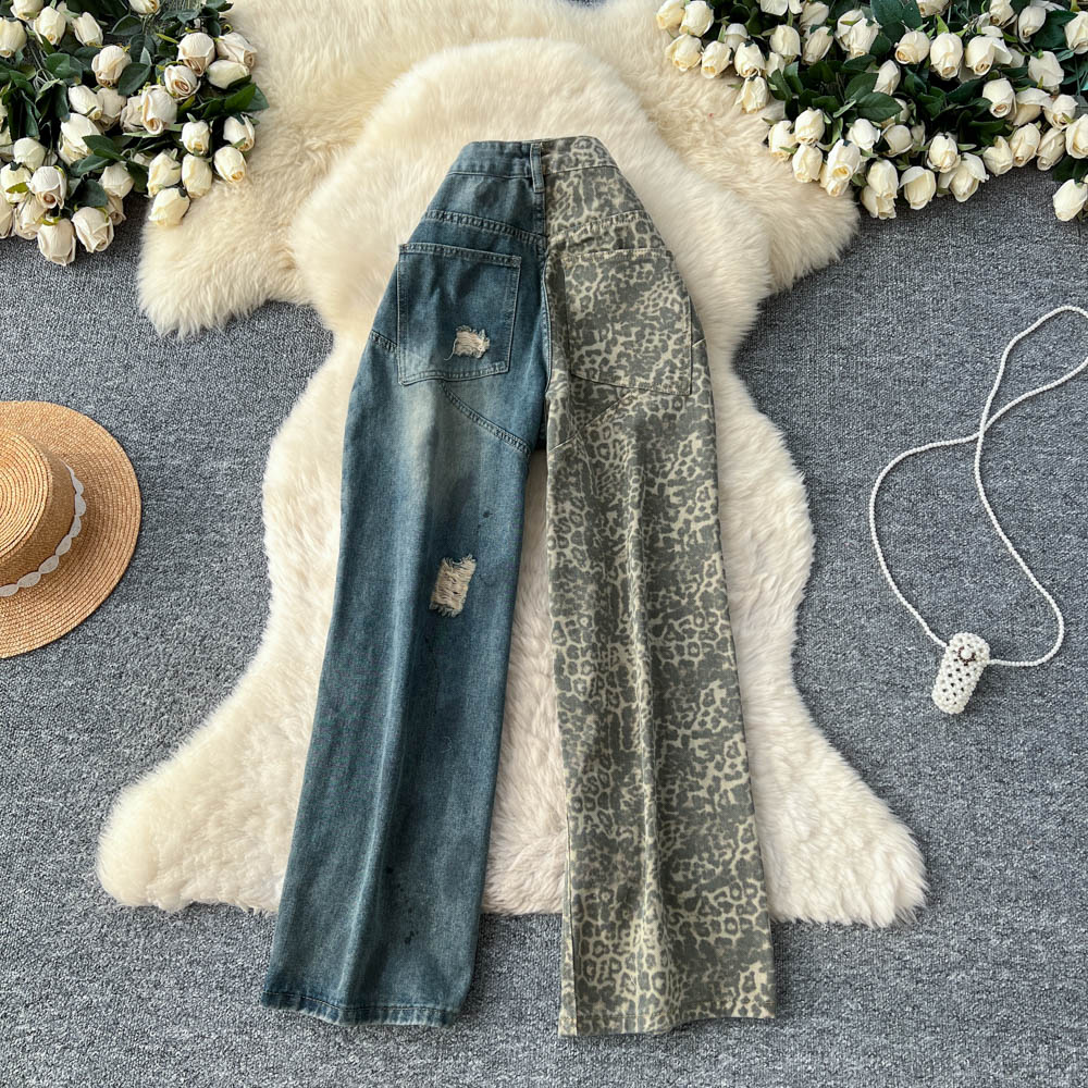 European style splice long pants worn wide leg pants for women