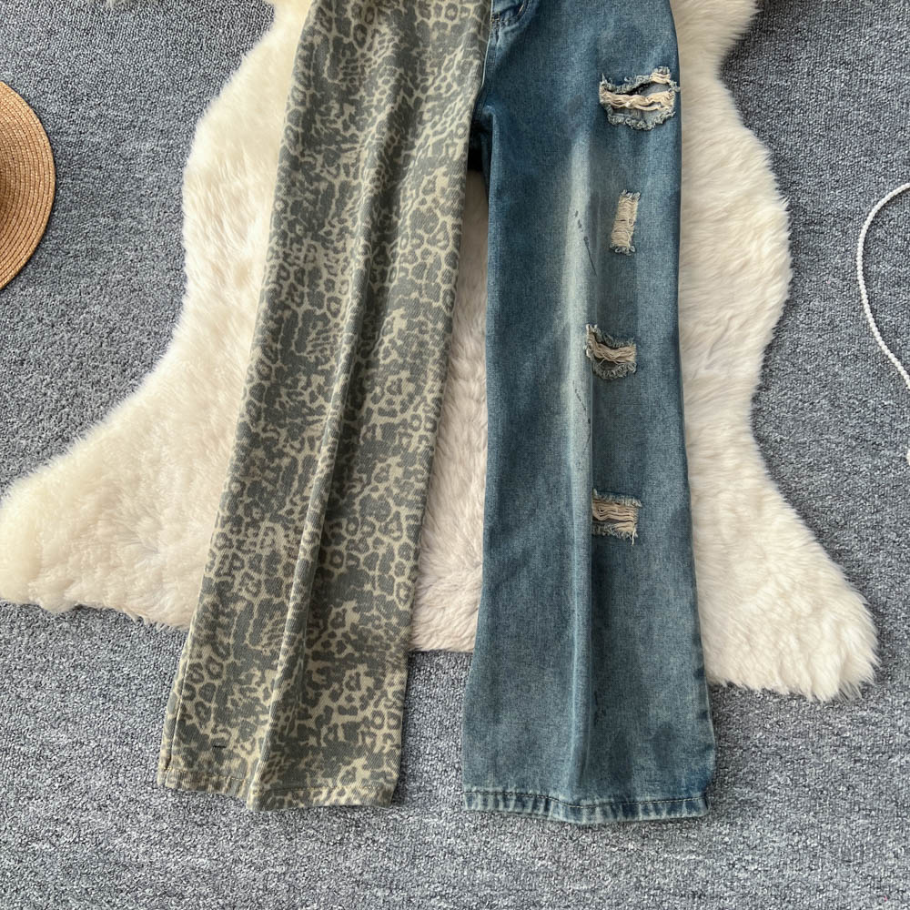 European style splice long pants worn wide leg pants for women