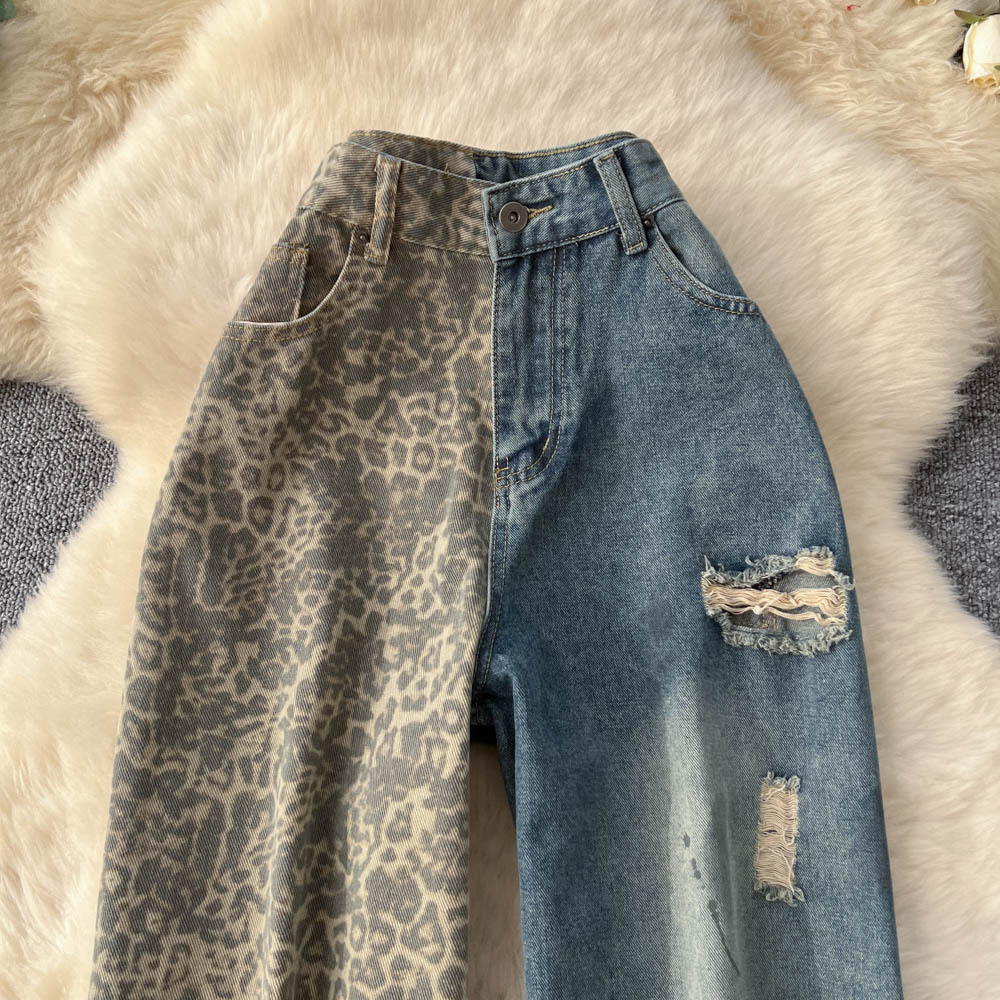 European style splice long pants worn wide leg pants for women