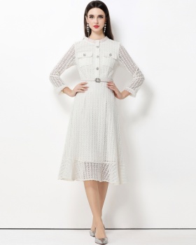 Lace pinched waist long dress slim dress