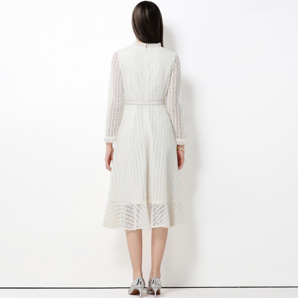 Lace pinched waist long dress slim dress