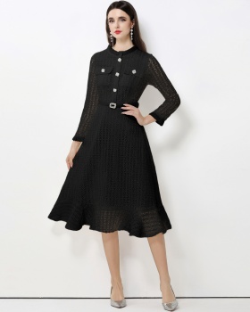 Lace ladies long dress with belt temperament dress for women