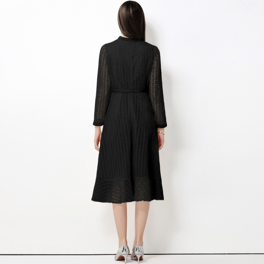 Lace ladies long dress with belt temperament dress for women