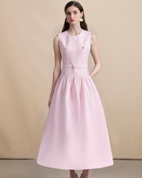 Slim with belt round neck sleeveless dress for women