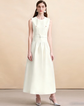 With belt sleeveless slim France style dress for women