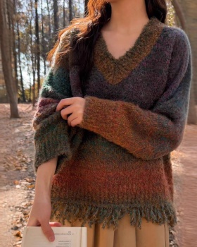Lazy tassels tops rainbow loose sweater for women