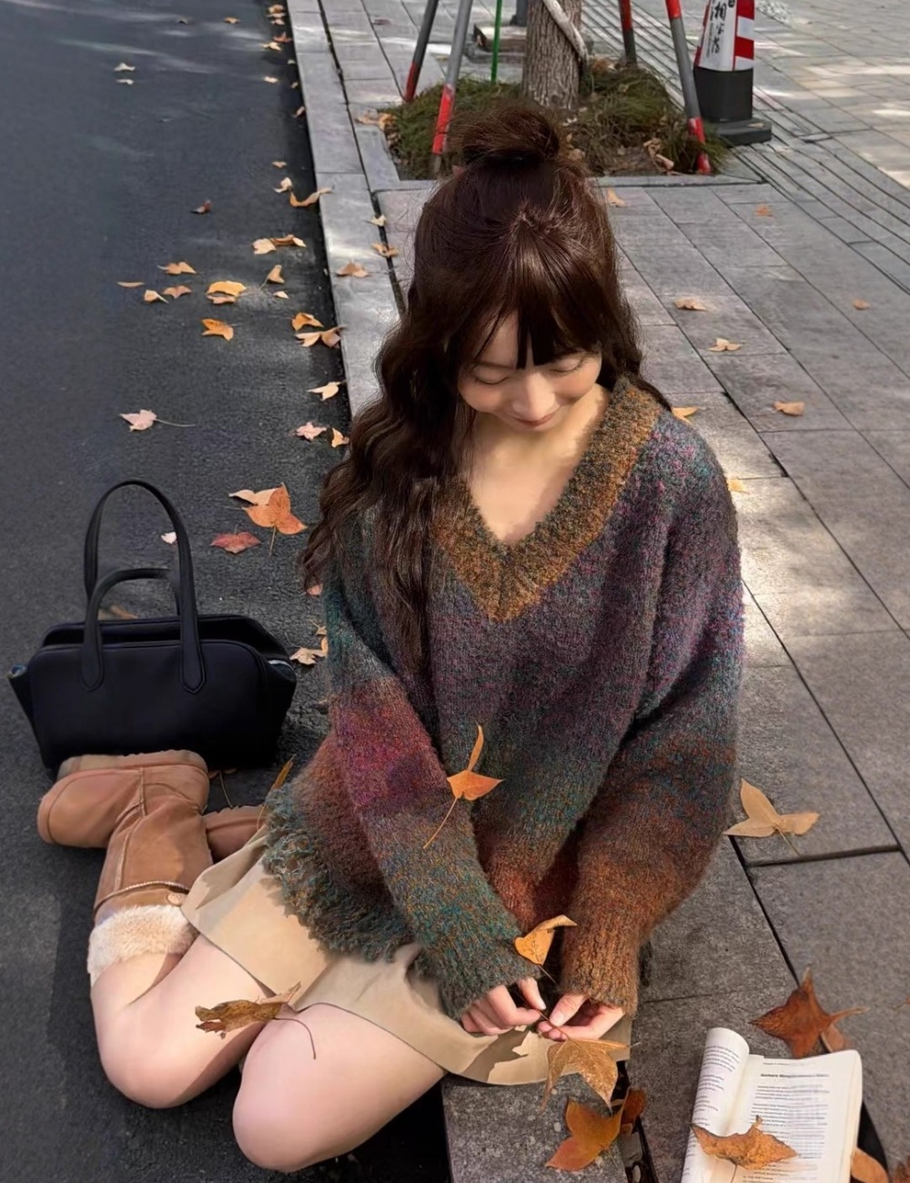 Lazy tassels tops rainbow loose sweater for women