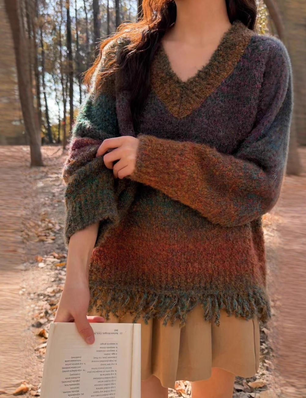 Lazy tassels tops rainbow loose sweater for women