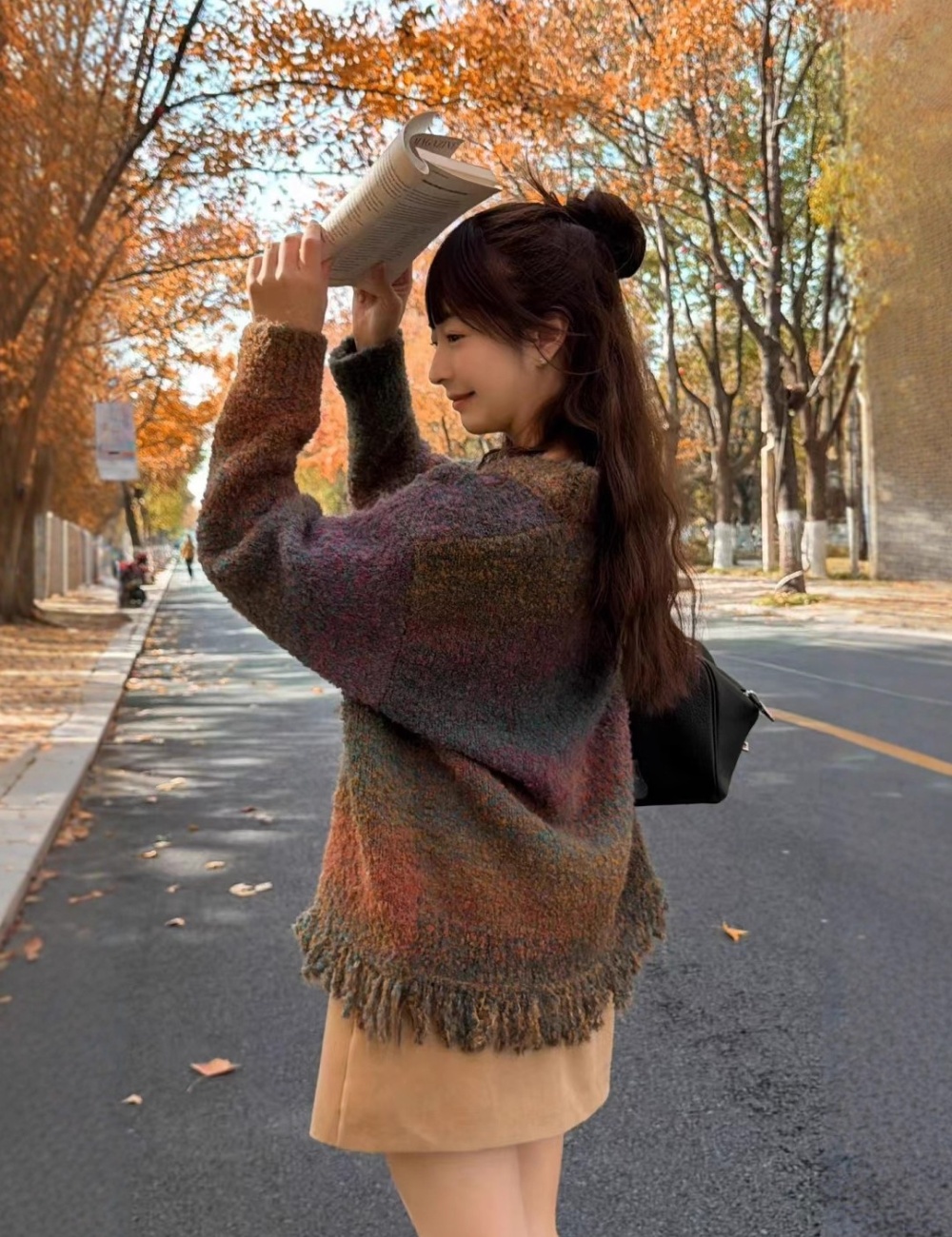 Lazy tassels tops rainbow loose sweater for women