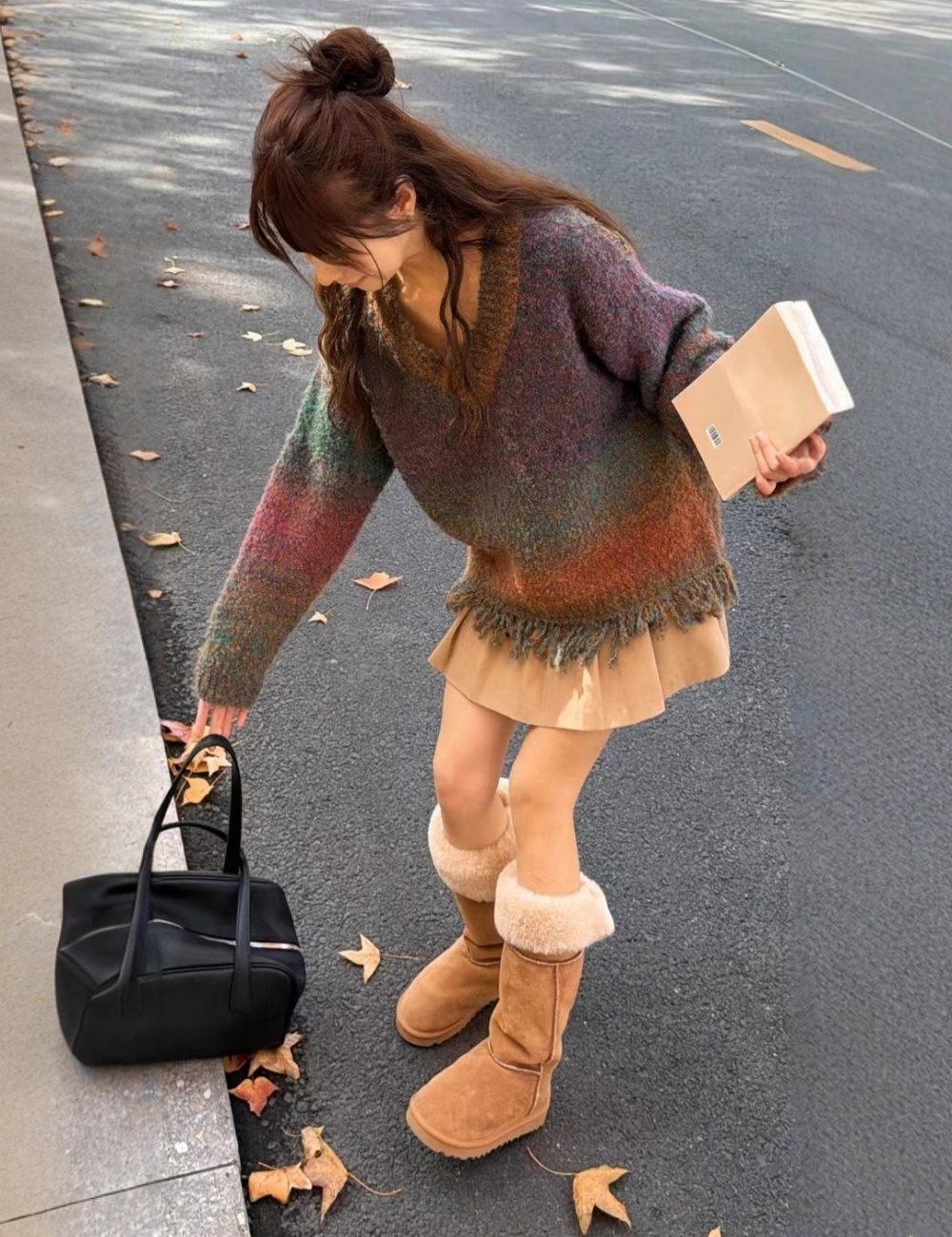 Lazy tassels tops rainbow loose sweater for women