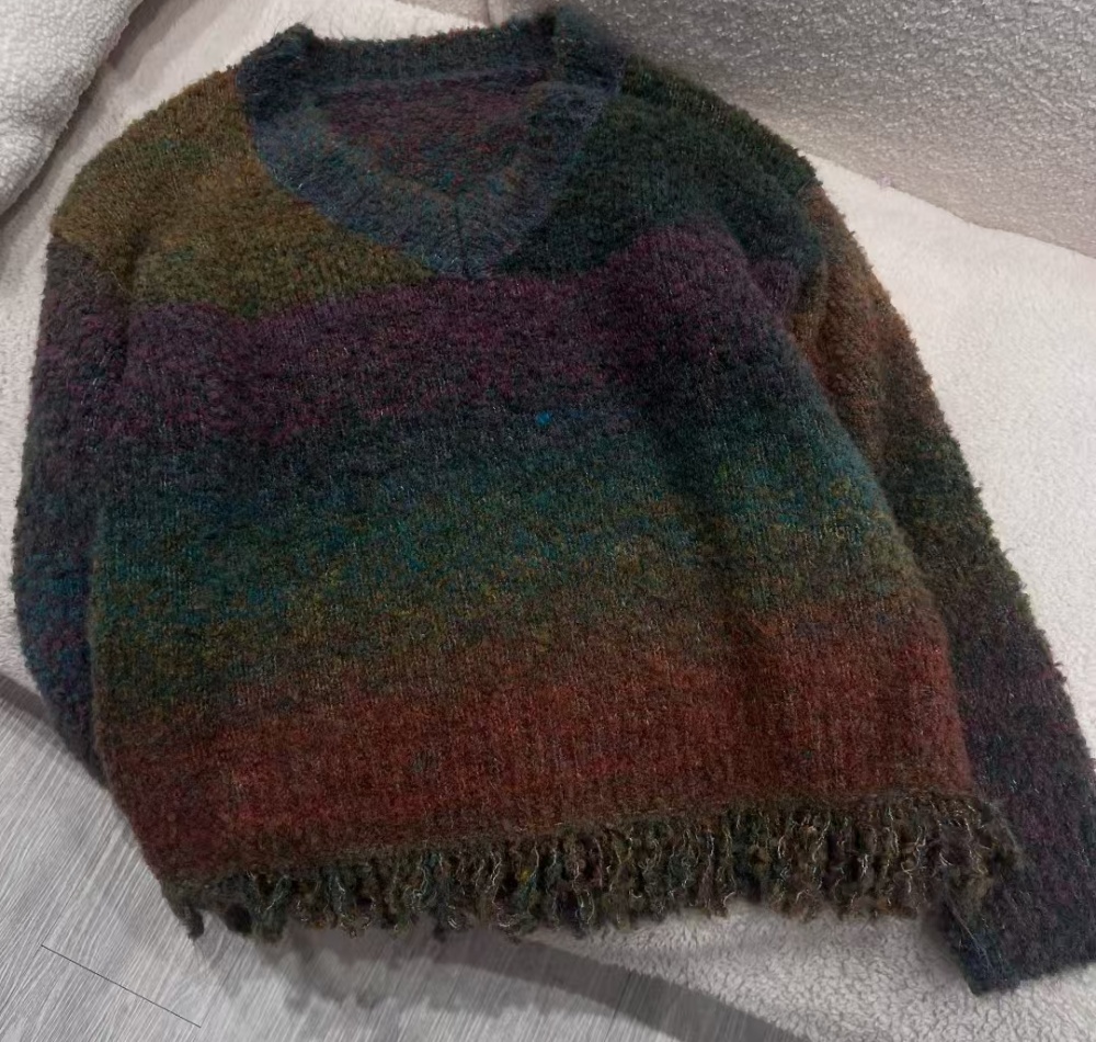 Lazy tassels tops rainbow loose sweater for women