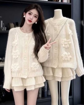 Flowers short skirt Western style cardigan 2pcs set