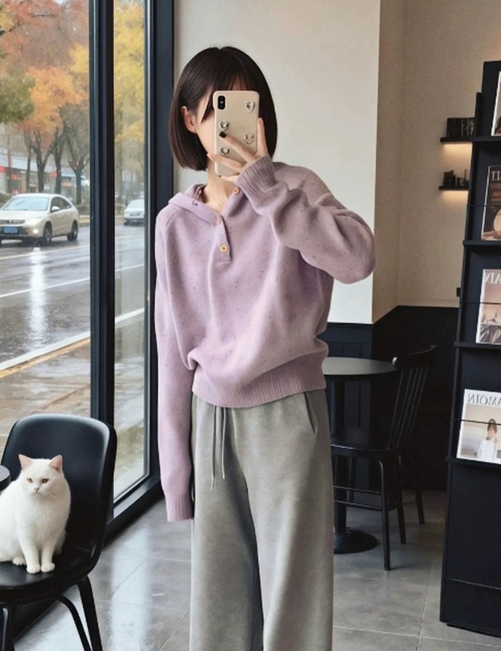 Inside the ride knitted tops purple France style sweater for women