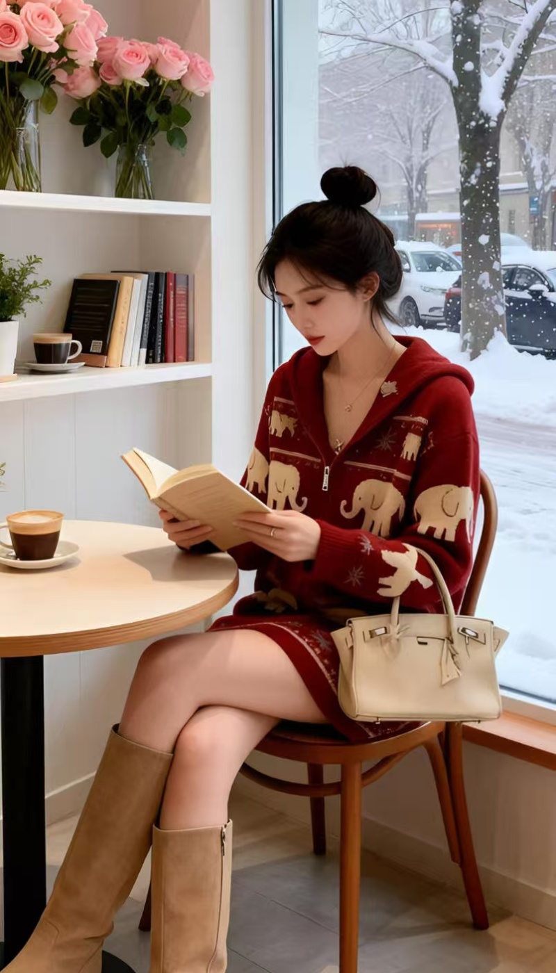 Autumn and winter knitted skirt lazy red tops 2pcs set