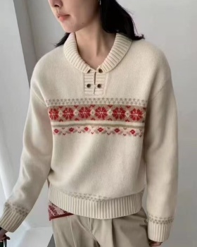 Lapel wears outside sweater jacquard retro tops for women