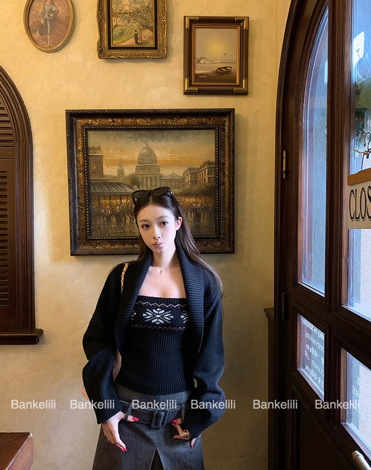 Knitted sling smock winter waistcoat 2pcs set for women