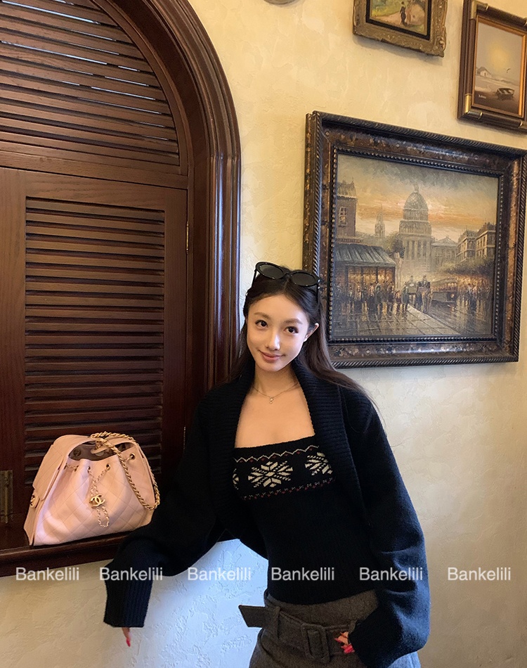 Knitted sling smock winter waistcoat 2pcs set for women