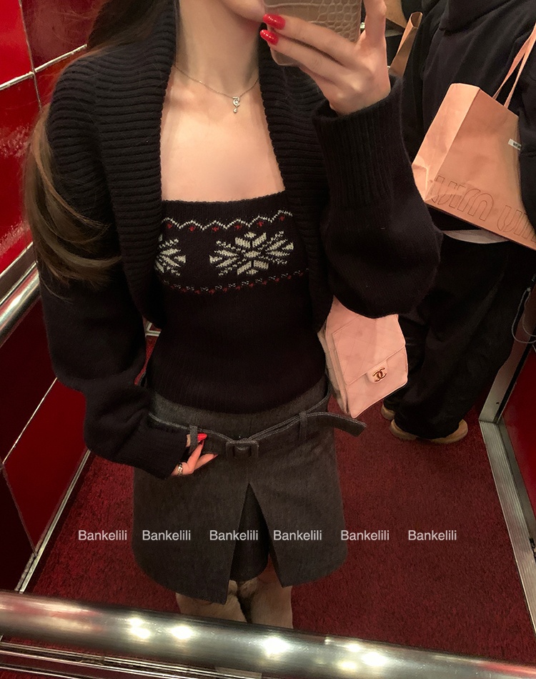 Knitted sling smock winter waistcoat 2pcs set for women