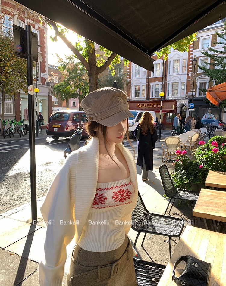 Knitted sling smock winter waistcoat 2pcs set for women