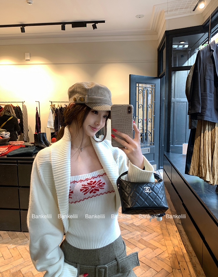 Knitted sling smock winter waistcoat 2pcs set for women