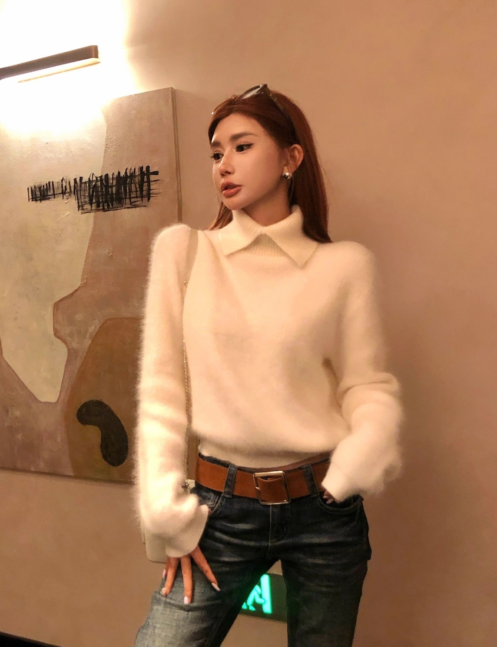 Wool rabbit fur long hair sweater elmo knitted tops
