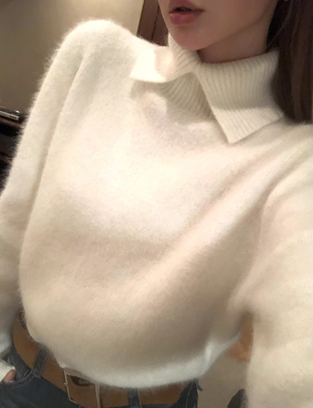 Wool rabbit fur long hair sweater elmo knitted tops