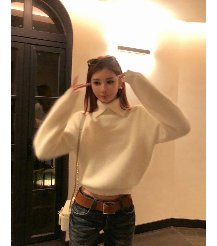 Wool rabbit fur long hair sweater elmo knitted tops