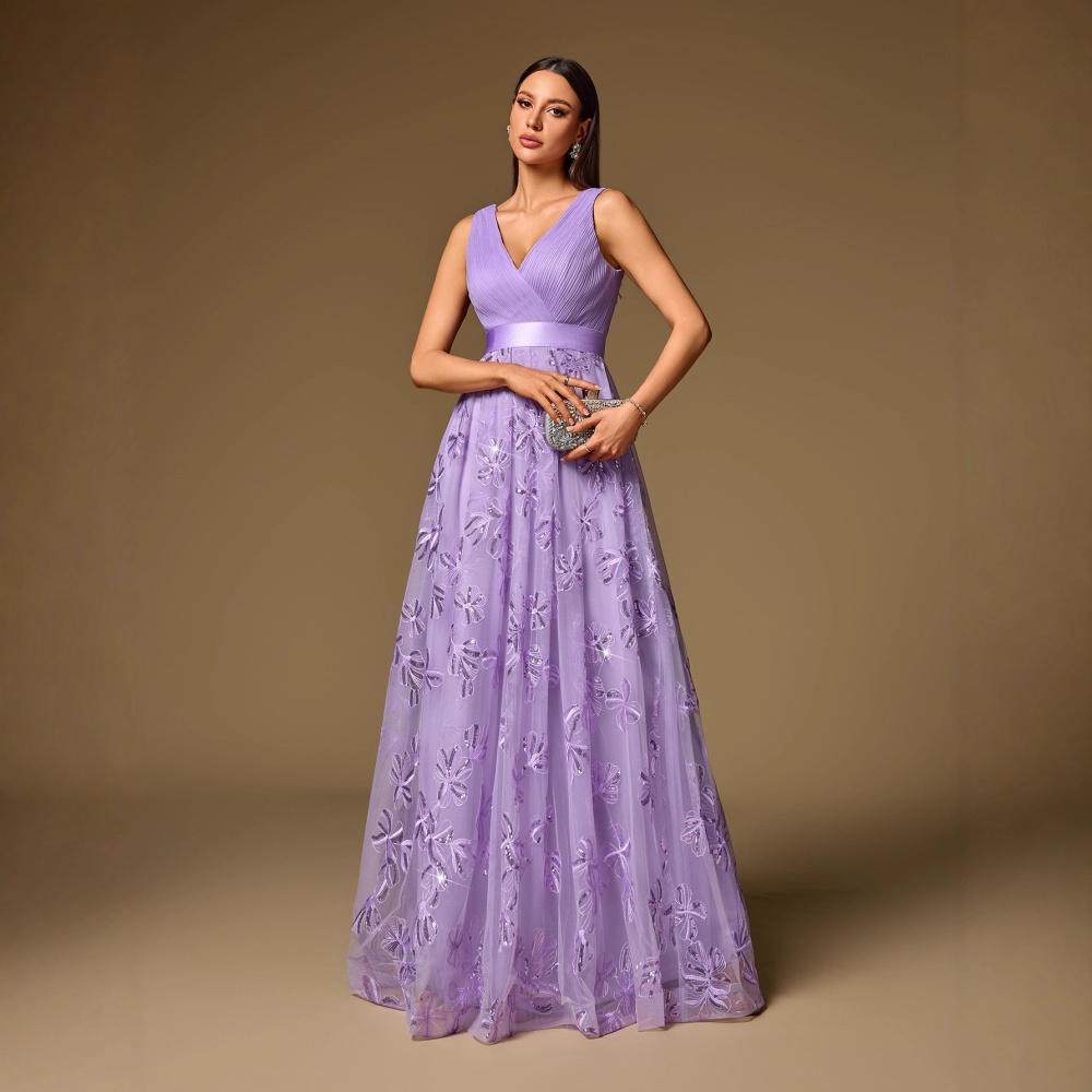 Back zipper party formal dress splice short sleeve prom dress