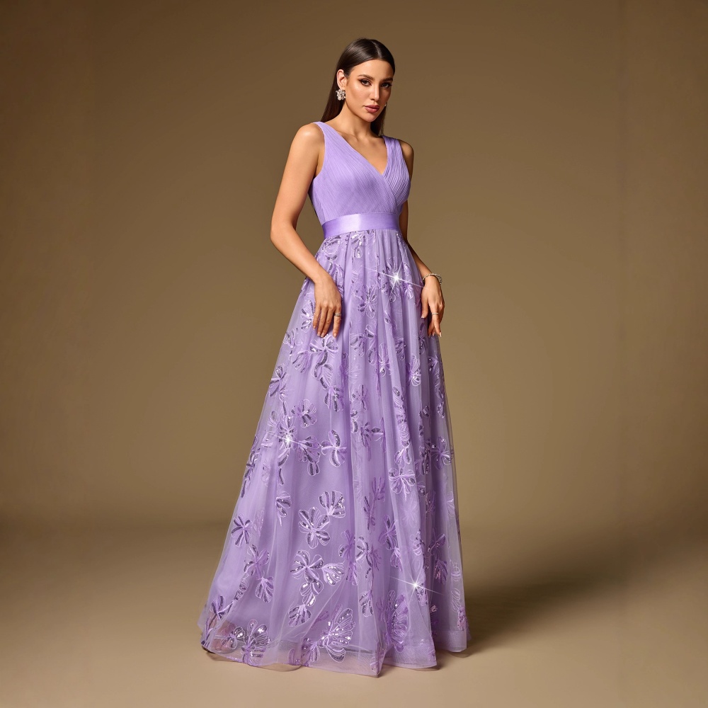 Back zipper party formal dress splice short sleeve prom dress