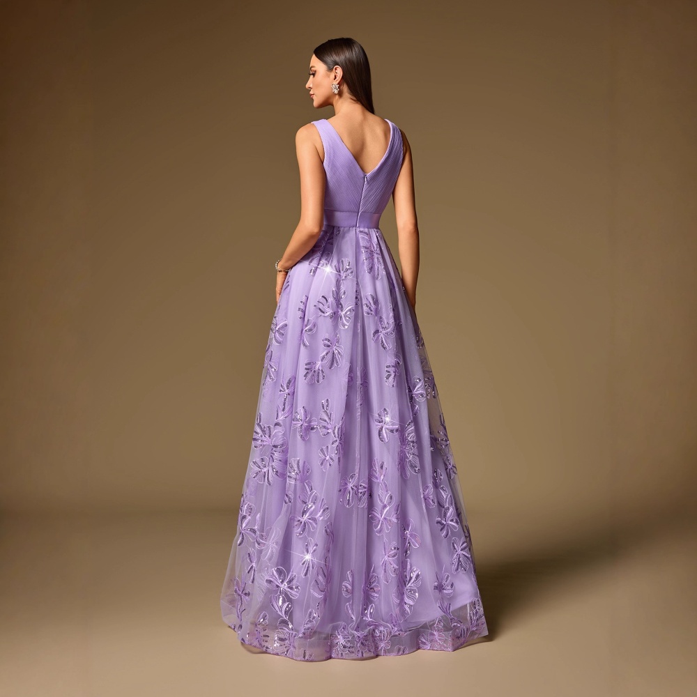 Back zipper party formal dress splice short sleeve prom dress