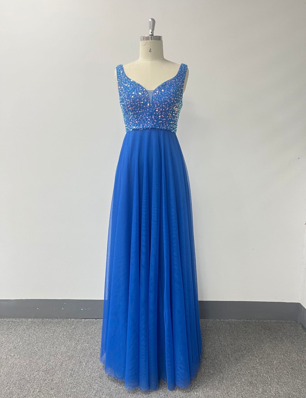 Splice gauze sequins formal dress party sleeveless long dress