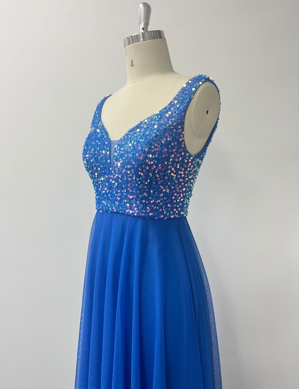 Splice gauze sequins formal dress party sleeveless long dress