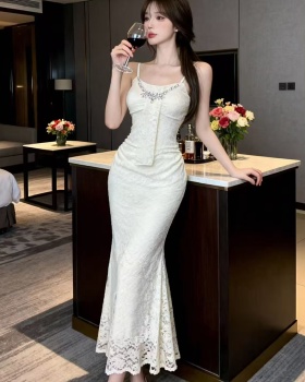 V-neck lace long dress ladies sling dress