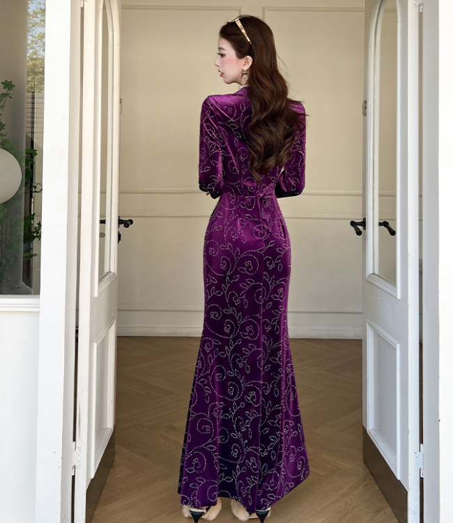 Fashion V-neck long dress package hip autumn dress