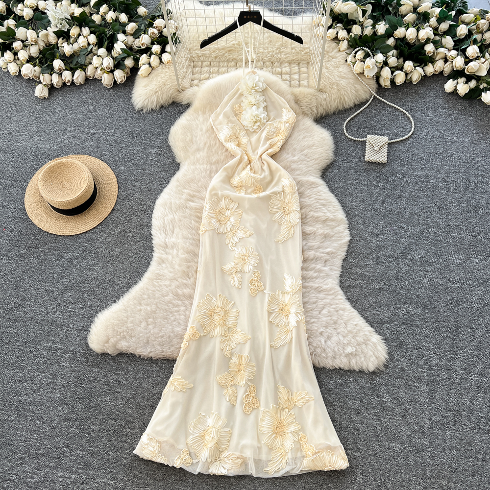 Slim temperament dress flowers France style long dress