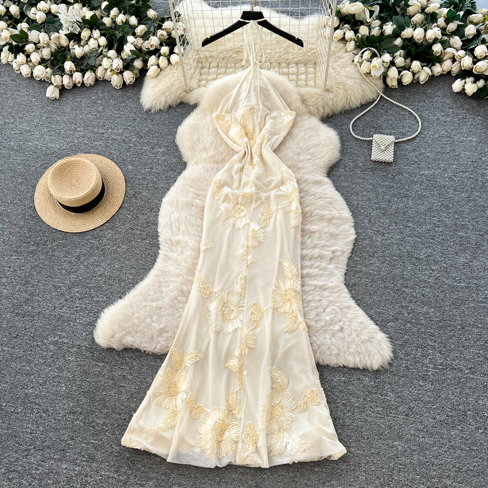 Slim temperament dress flowers France style long dress