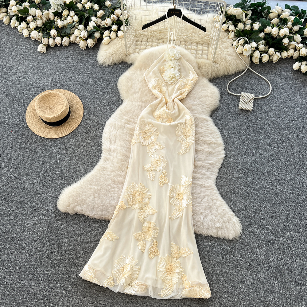 Slim temperament dress flowers France style long dress